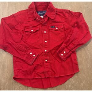 Boys Wrangler Red Western Shirt with Pearl Snaps - Small 5/6 Thick Cotton